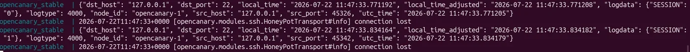 Log du test nmap sur OpenCanary