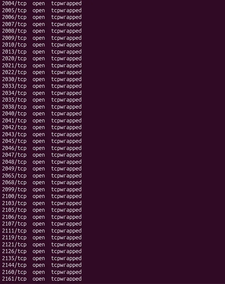 Liste des ports tous ouverts (tcpwrapped) détectés par nmap sur T-Pot