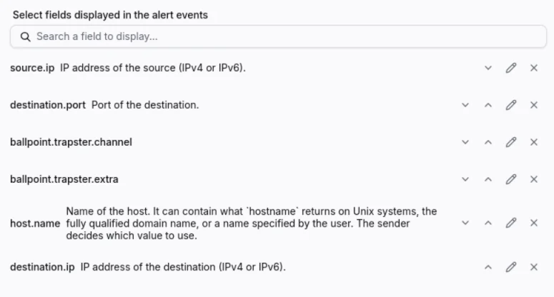 Trapster fields displayed directly in the alert