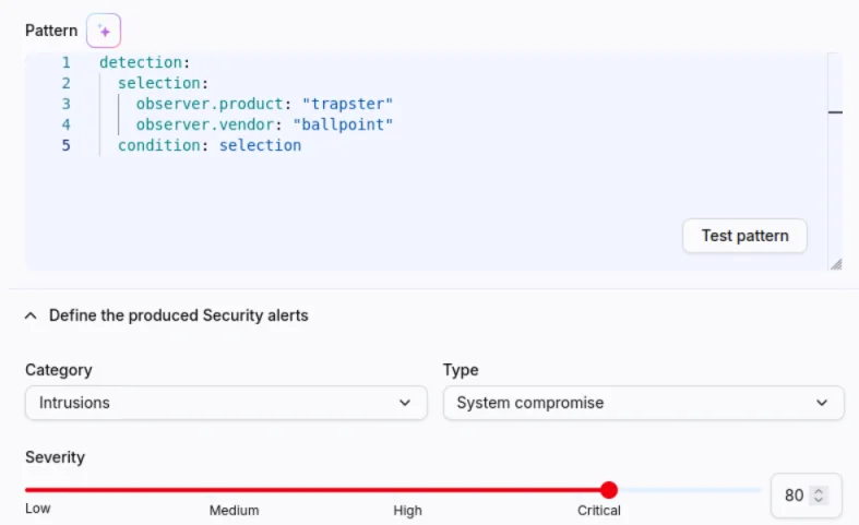 Setting the rule's threat type and severity level