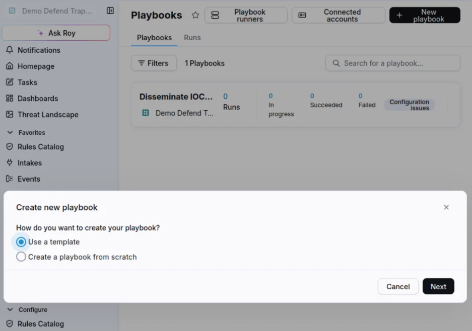 The + Playbook button in the Playbooks section
